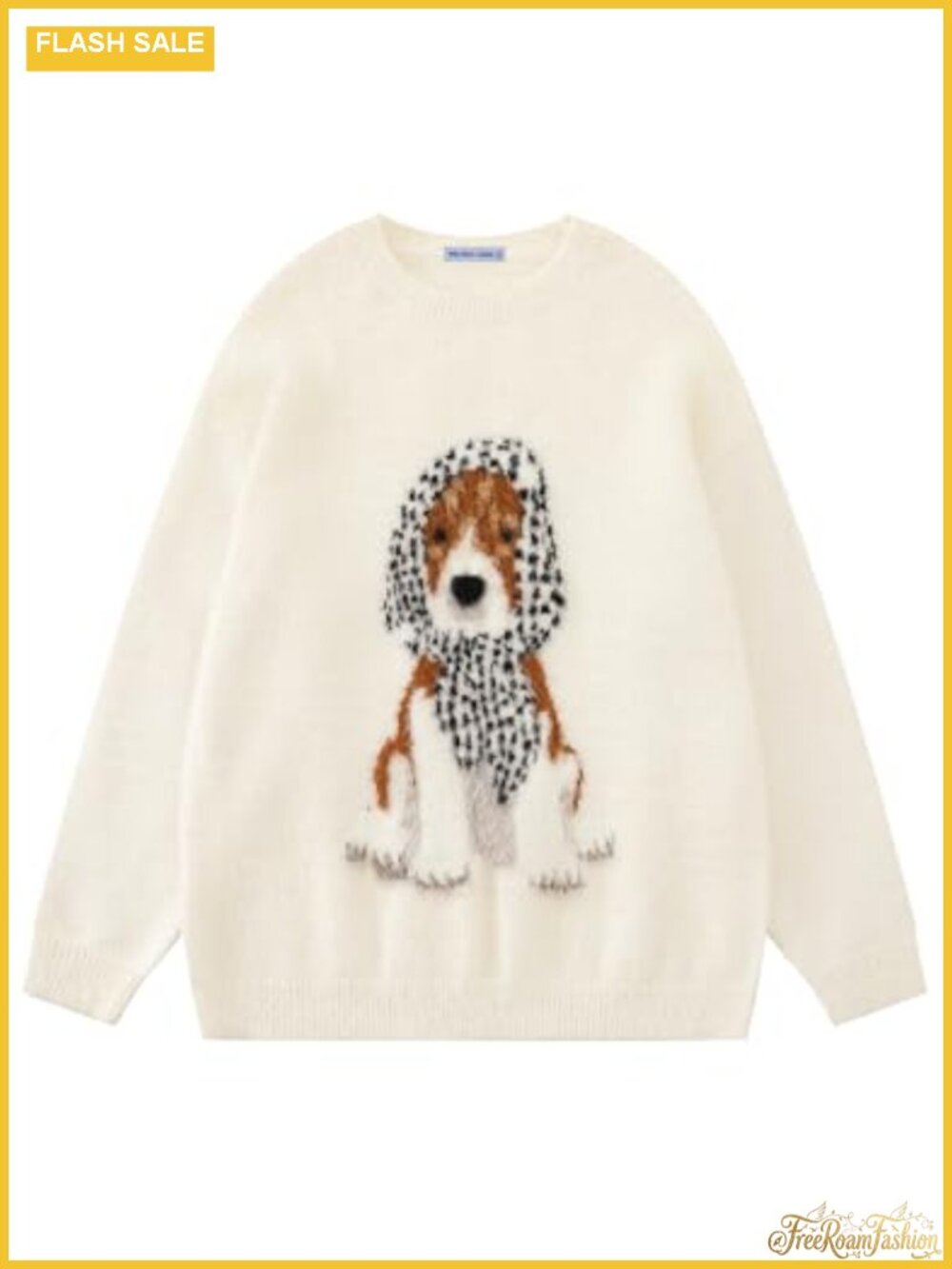 Oversized Crewneck Knit Pullover Sweater Cute Dog Graphic Streetwear